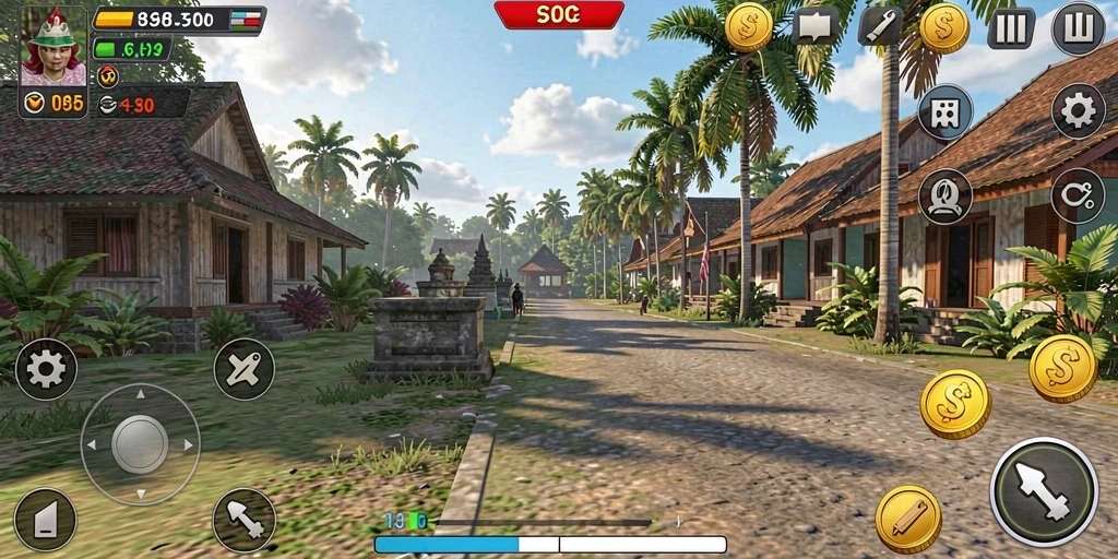 Tampilan arena pertarungan yang epik dan mendetail.